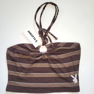 Playboy Brown Striped Tank Top Size Medium